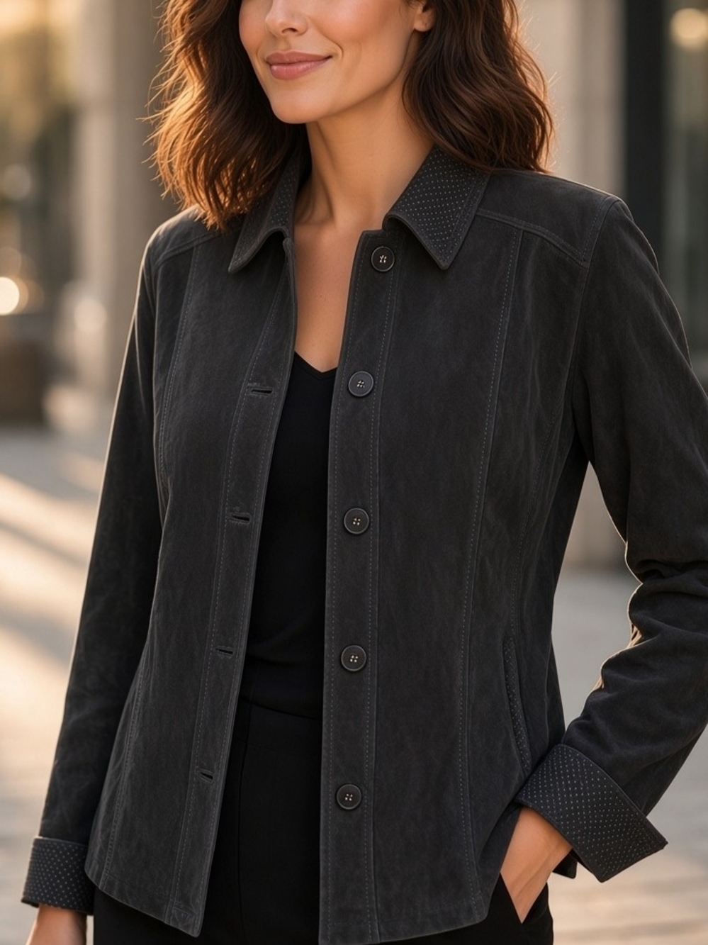 Guillaume Classic Black Suede Button-Front Chore Coat Jacket NWOT Size M